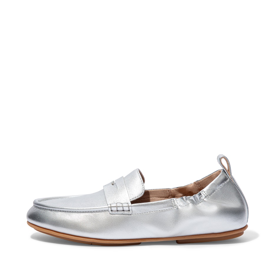 Fitflop ALLEGRO Metallic Leather Penny Loafers Silver [FIFLCASKU106 ...